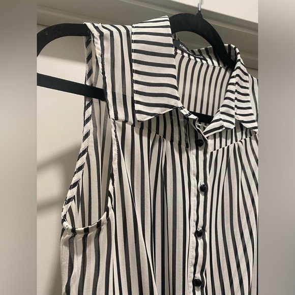 Foreign Exchange FE Sheer White & Black Vertical Stripe Crop Tank Top Blouse - M - Picture 6 of 17